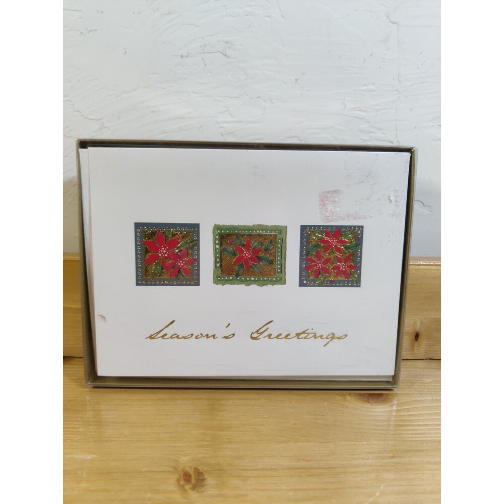 KJS Greetings 18 Hand Crafted Christmas Cards Poinsettia 6x8" With Envelopes NEW